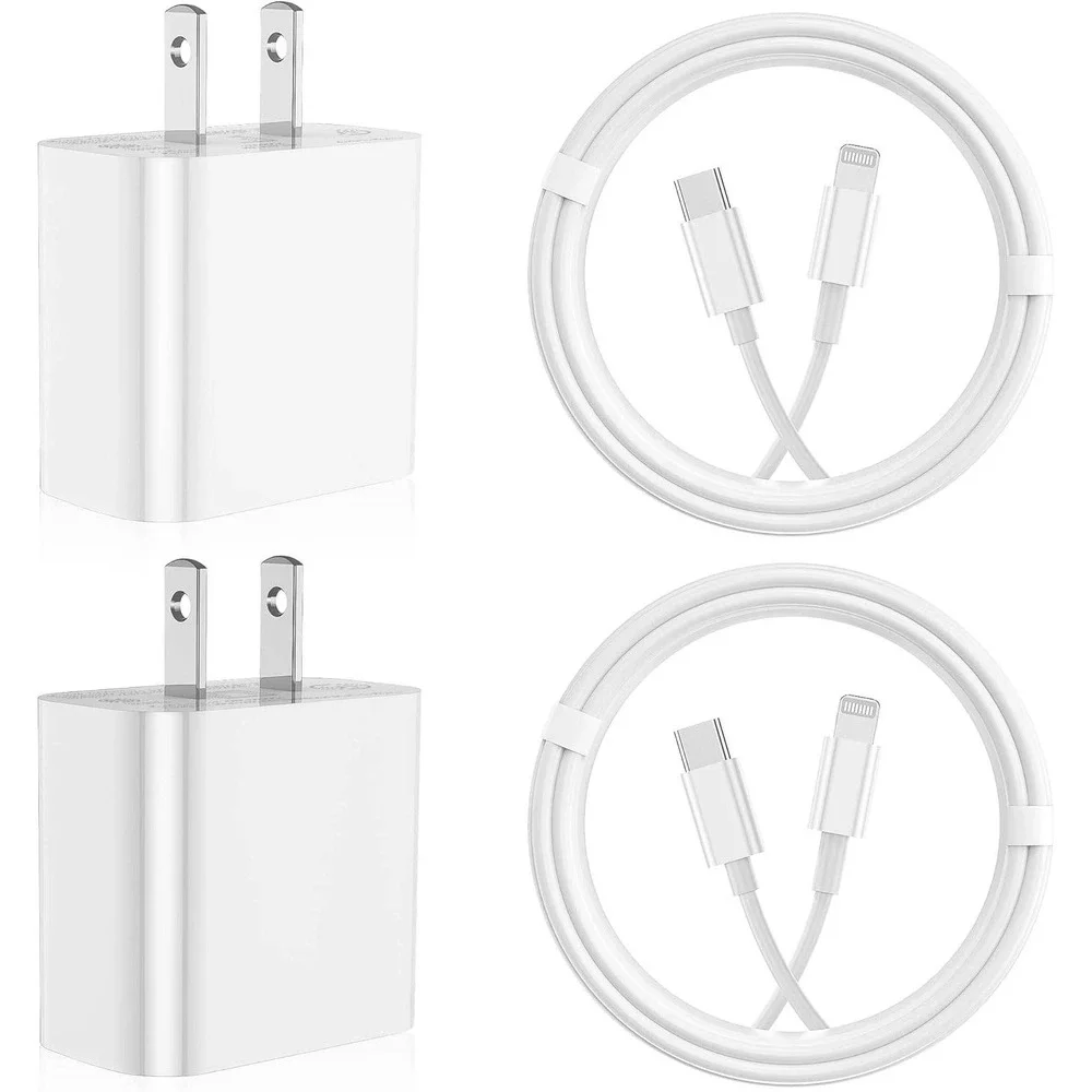 2-Pack 20W USB-C Fast Charger Block with 10ft MFi Lightning Cable